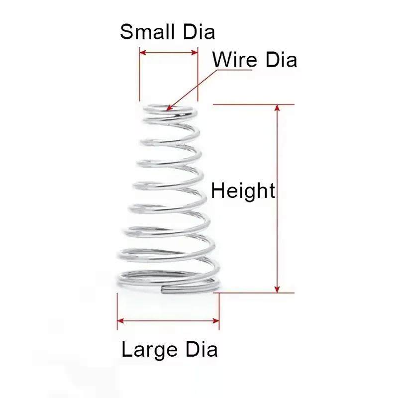 Wire Diameter 0.2 ~ 3mm 304 Stainless Steel Tower Springs Conical Cone Compression Spring Pressure Springs