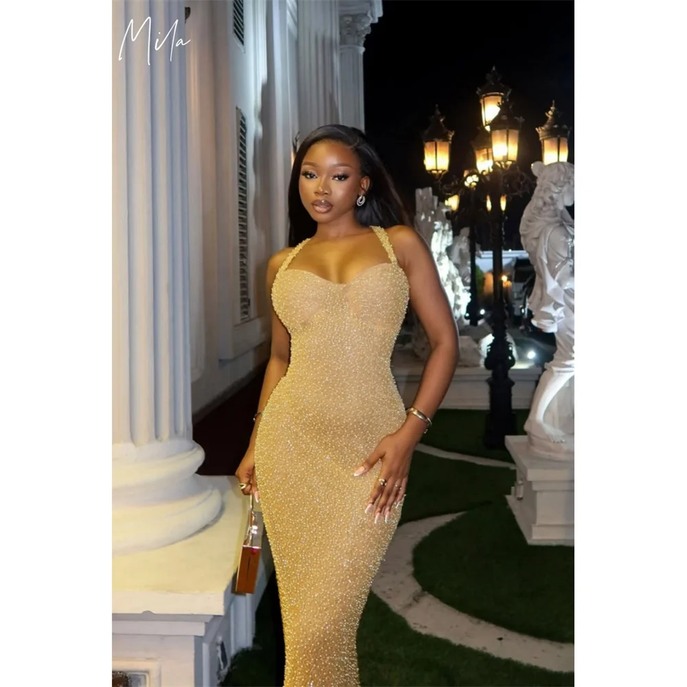 

Mila Halter Neck Prom Dress Sexy Sleeveless Mermaid Customized Luxurious Women Evening Dresses Floor-Length vestidos de fiesta