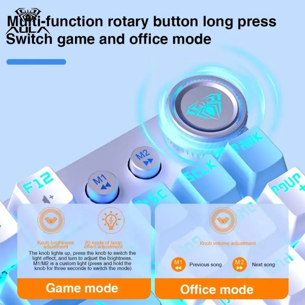 Aula F3001 Mechanical Gaming Keyboard Controller with Wireless Bluetooth/Wired 87 Key RGB Gasket Structure for Gaming Accessorie
