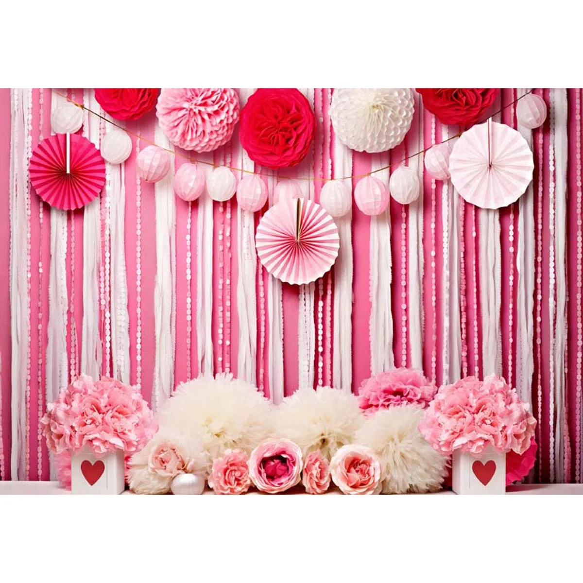 

Allenjoy Pink Valentine's Day With Hearts Photography Backdrop