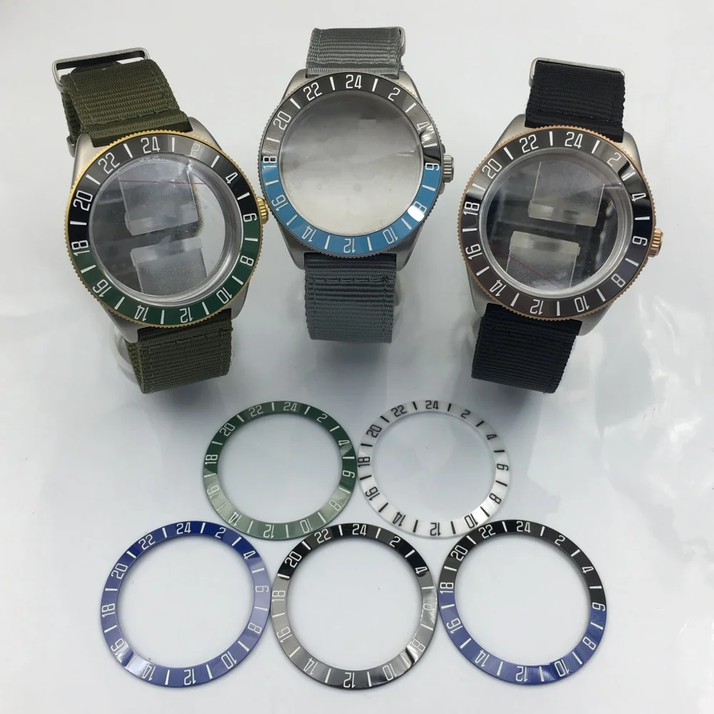 

LARIMOKER 40mm Frosted watch case dome sapphire glass ceramic luminous bezel nylon strap Accessories for NH35 movement