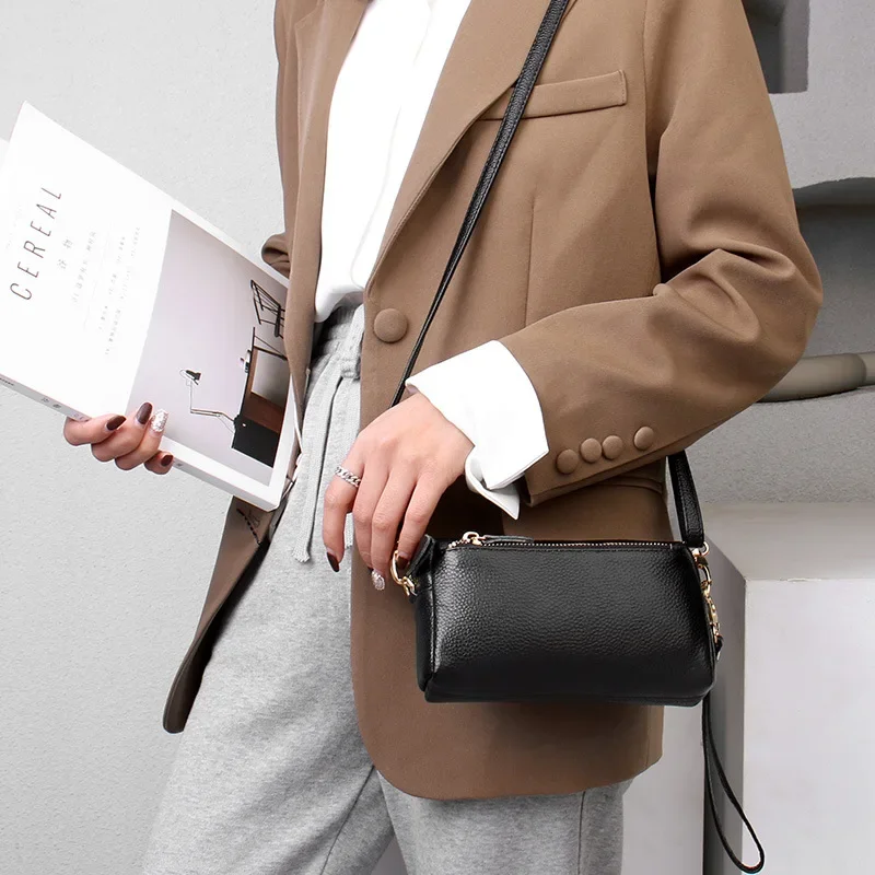 Women\'s Shoulder Genuine Handbag Leather New Trend Fashion Minimalist Small Bag Wholesale Horizontal Crossbody Mobile Phone Bag