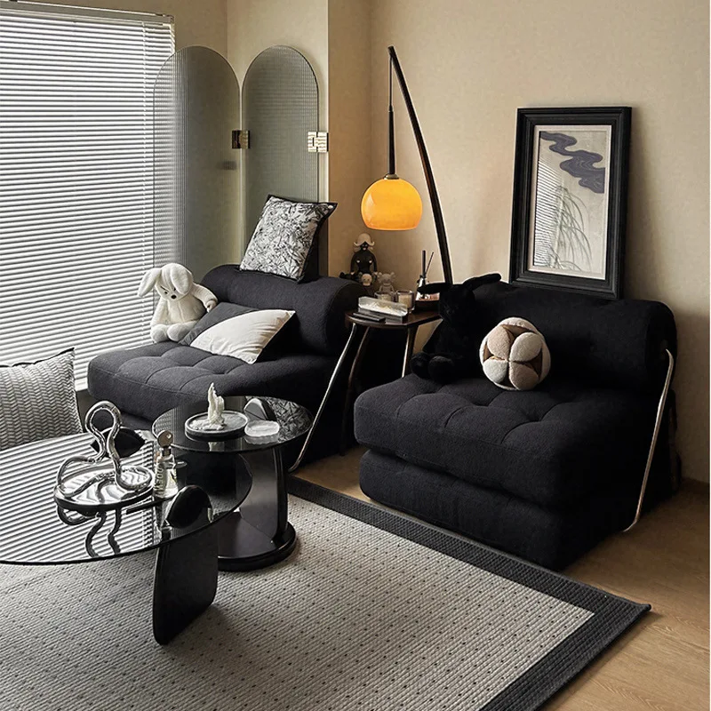 Single sofa small apartment living room, tofu block cat lamb fleece sofa bed, folding dual-purpose cream wind lazy sofa