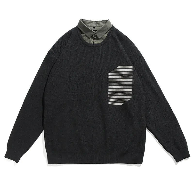 Casual cashmere sweater bottoming out and wearing fake two-piece stand-up collar long-sleeved sweater pullover
