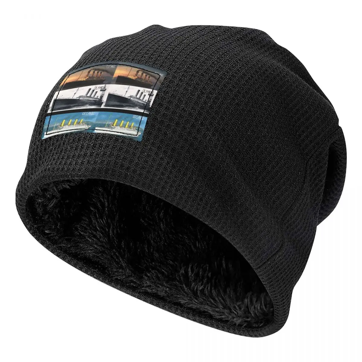 Titanic Britanic Sister Ship Iceberg White Star Liners Waffle Fleece Lined Beanie with PU Leather Patch  Warm Winter Soft Cap