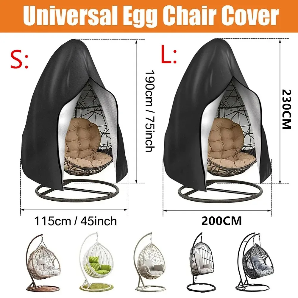 Patio Hanging Egg Chair Cover Waterproof Windproof Swing Chair Protector W/ Zipper Buckle For Outdoor Wicker Single/Double Seat