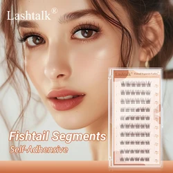 Lashtalk Fishtail Segments Lashes Self Adhesive DIY False Eyelash No Glue Remover Needed One-Step Reusable Pre-Glued 60 Clusters
