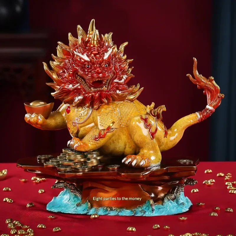 Color copper God of Wealth Pixiu ornament gift box set, suitable for home living room office decoration and housewarming