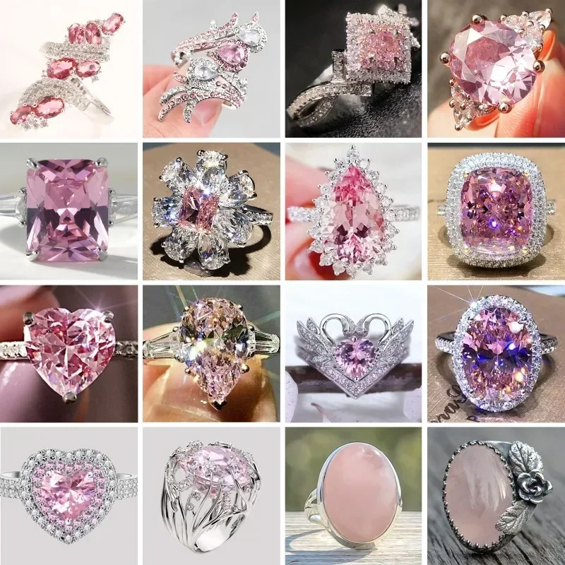 Luxus Mode rosa Zirkonia Verlobung/Eheringe für Frauen trend ige süße und romantische Jubiläum Schmuck Accessoires