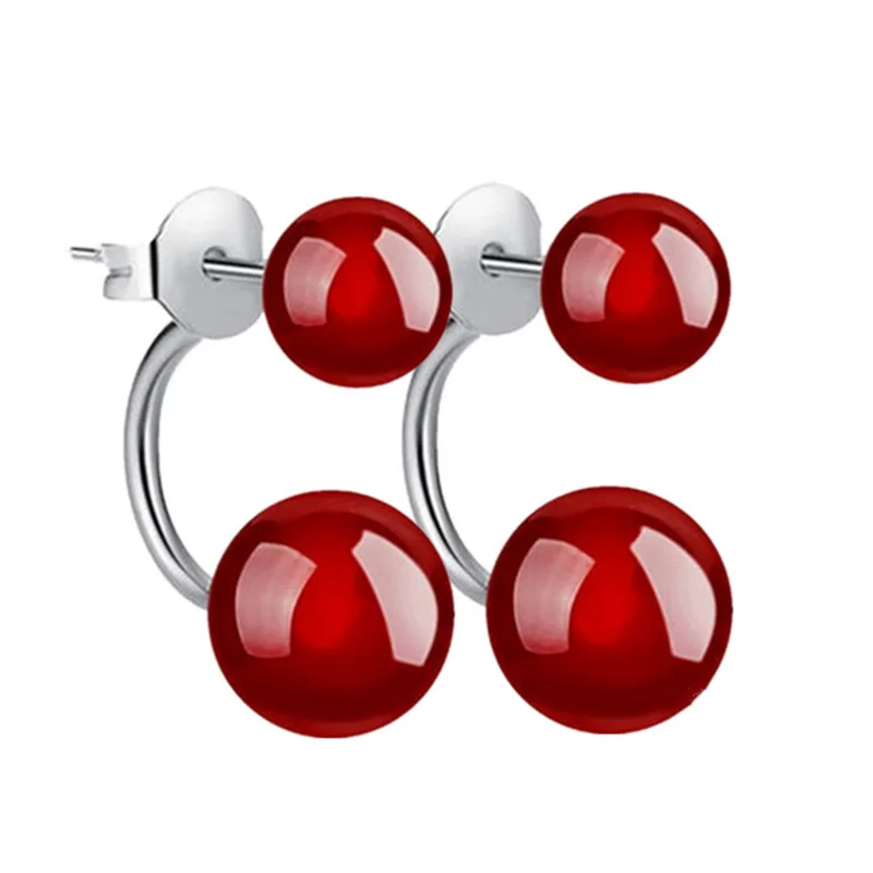 Silver 925 Earrings For Women Hoop Earring Ear Studs Black Red Agate Earring Double Ball 925 sterling silver Pearl stud earrings