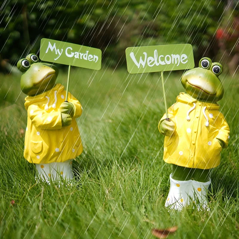 Resin Couple Frog Ornament With Welcome Sign Outdoor Garden Sculpture Statue Family Gift for Yard Patio Lawn