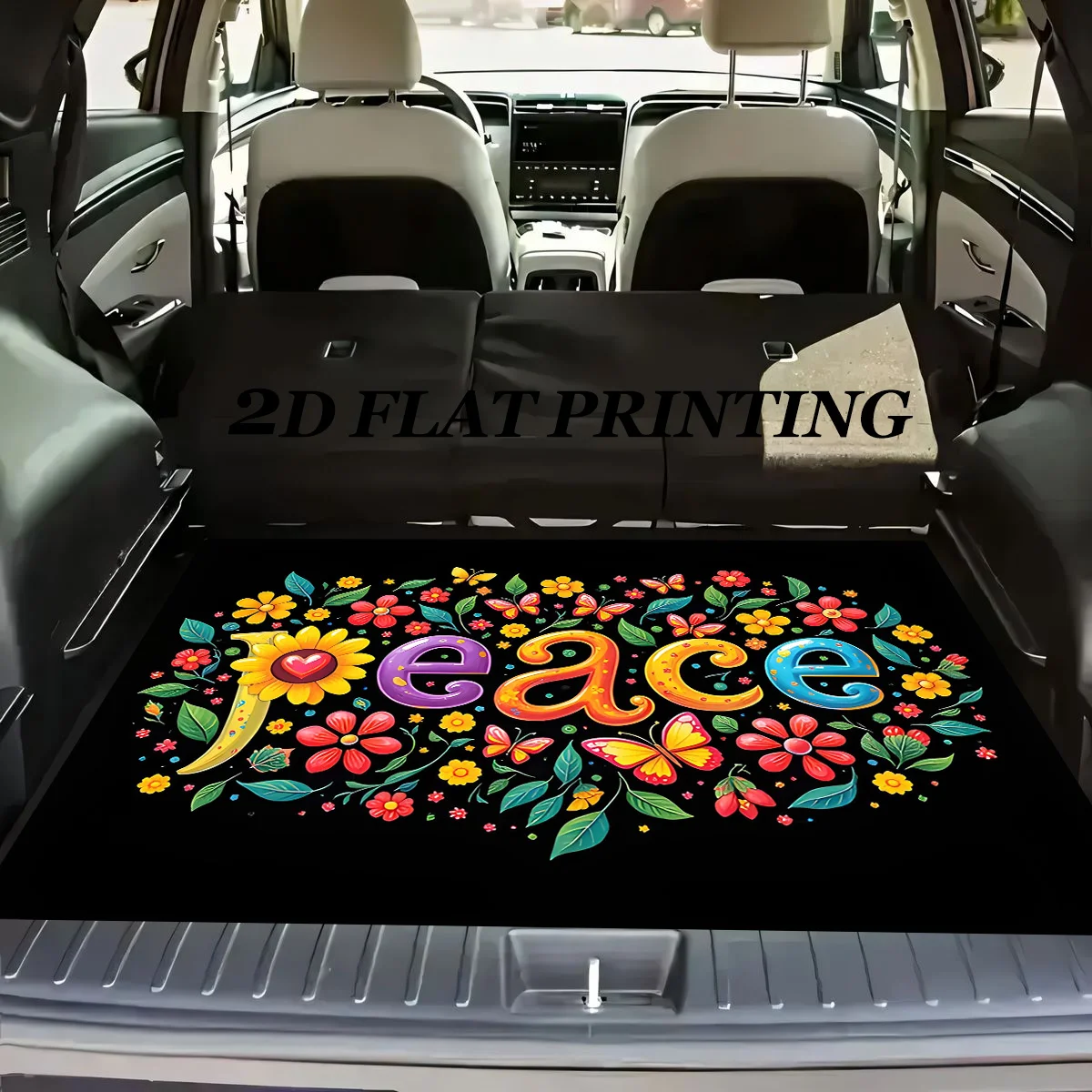 1pc Non-Slip Stylish Car Trunk Mat, Colorful Flower And Peaceful Heart Pattern Design - Durable Material, Keeps Trunk Dry And Ti