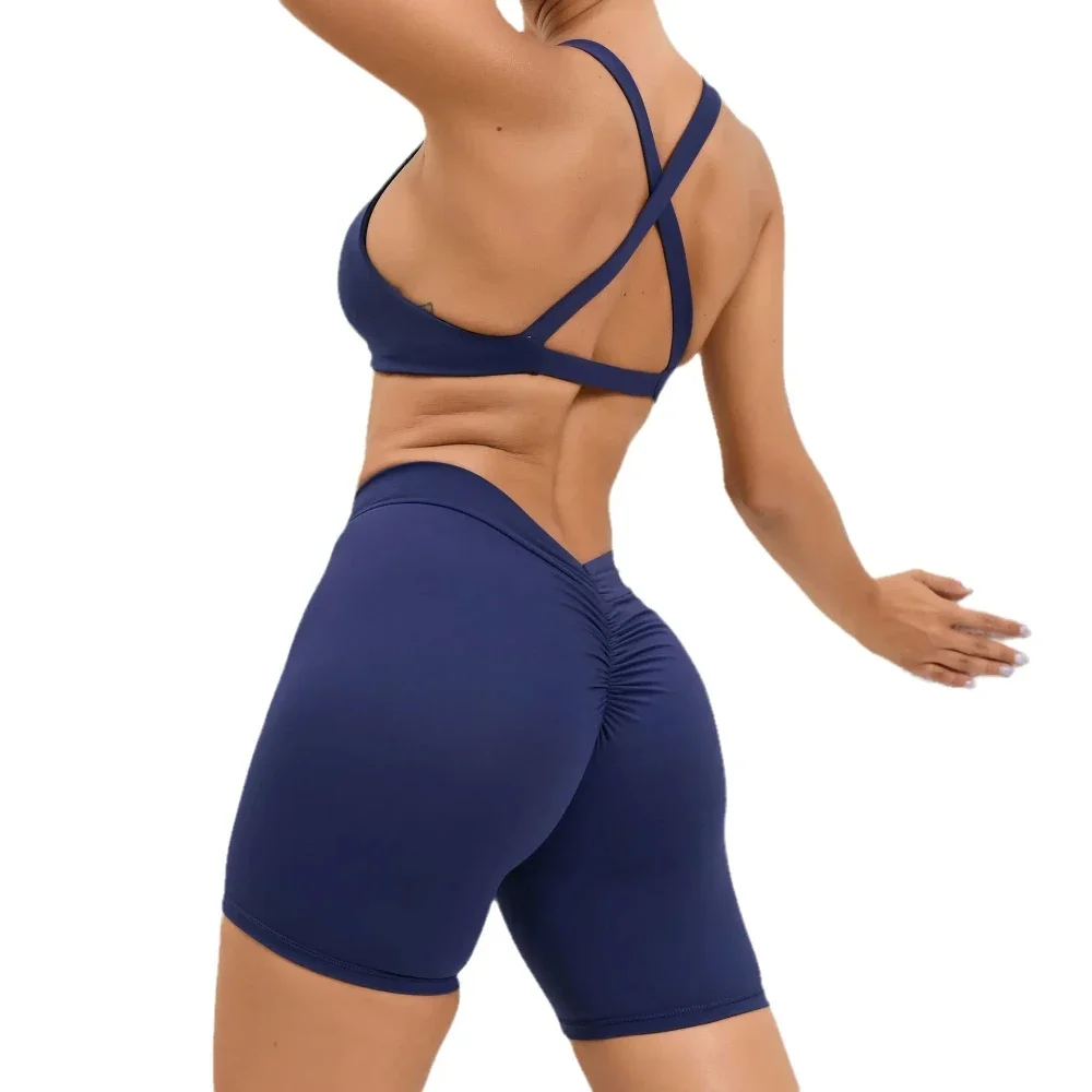 Seamless Yoga Sets Sports Fitness High Waist Hip-Lifting Shorts Cross Beauty Back Bra Suits Workout Gym Leggings Set for Women