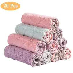 20pcs Microfiber Towel Absorbent Kitchen Cleaning Cloth Non-stick Oil Dish Towel Rags Napkins Tableware Household Cleaning Towel