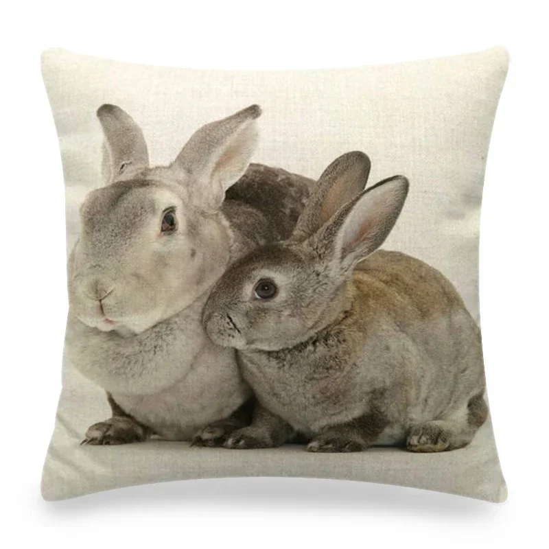 Easter Cushion Cover Cute Bunny Eggs Printed Pillow Covers 18x18 Inches Easter Decorations Hare Rabbit Flower Linen Pillowcase