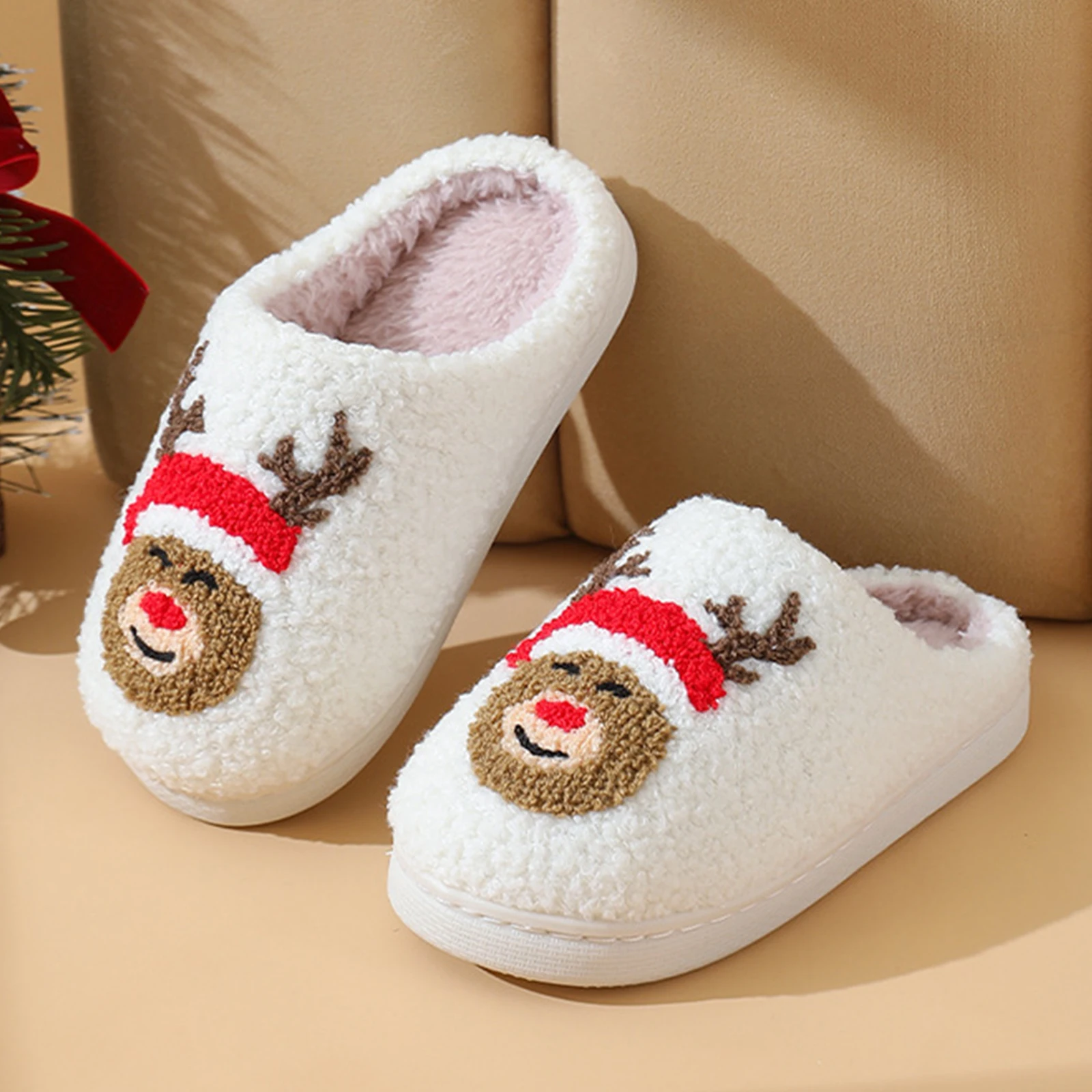 

Children Christmas Cotton Slippers Breathable Thick Sole House Shoes Thicken Fluffy Flat Home Shoes for Winter Autumn