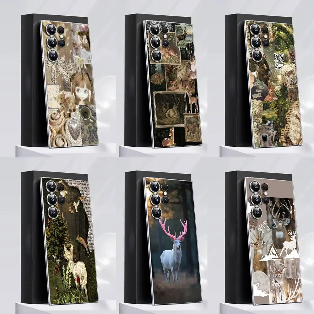 

Deer Forest Retro Phone Case For Samsung S24,30,21,22,23,20 FE,lite,PIus,Ultra,5G,Note,9,10 Transparent Cover