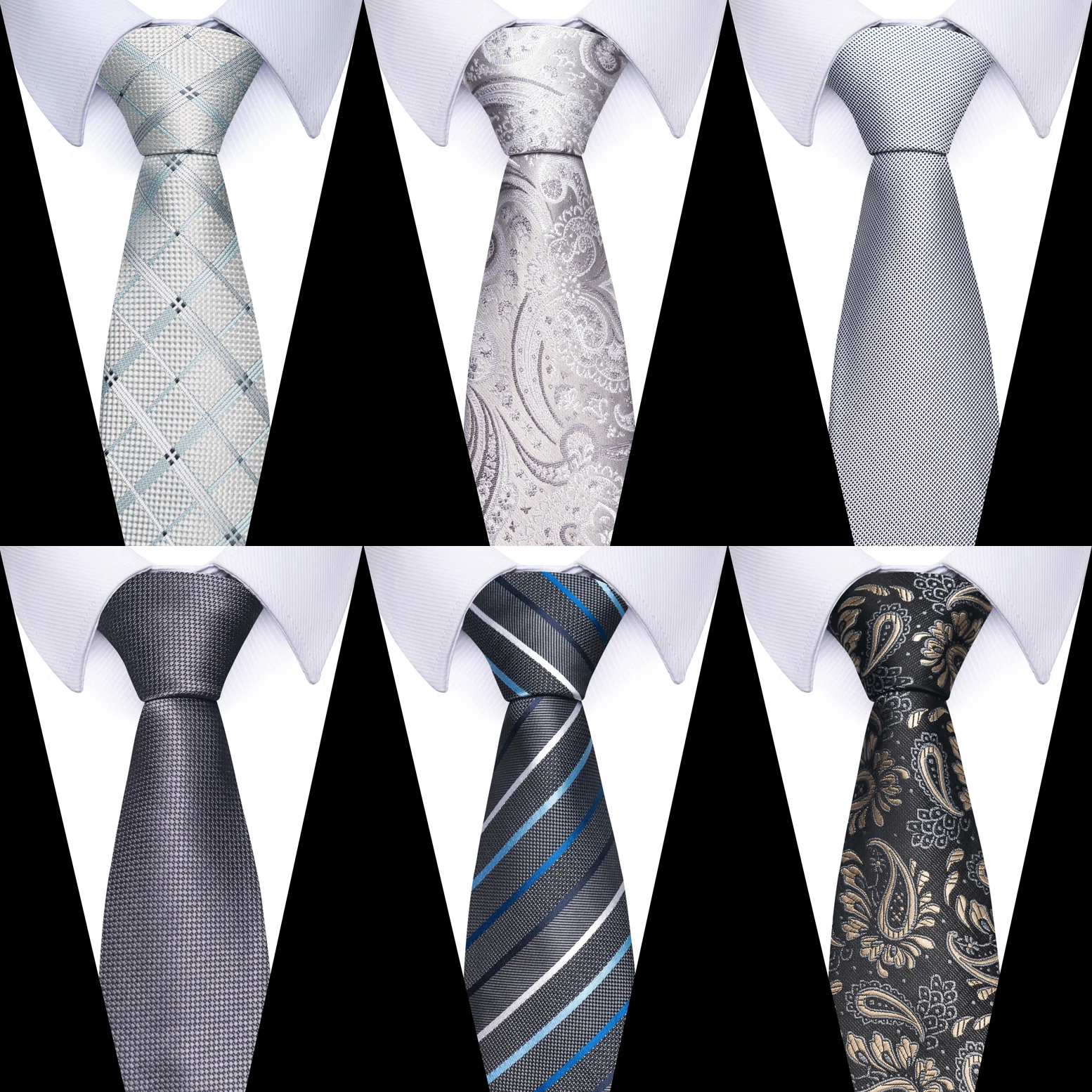 100% Silk Brand Sliver Tie Men High Grade 8 cm Silk Nice Gravatas Paisley Gray Necktie Clothing Accessories Male lover's day