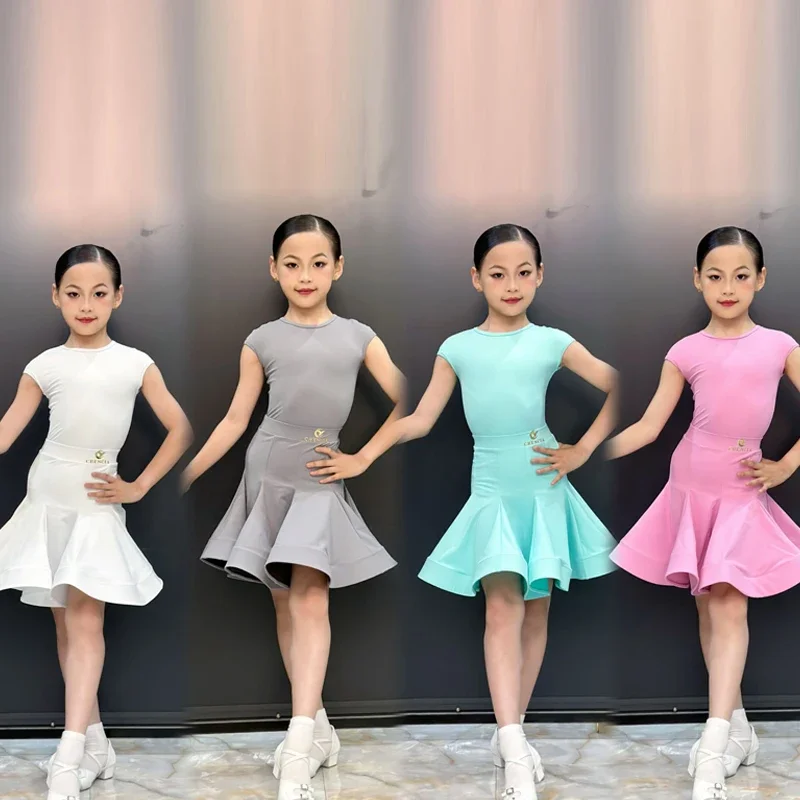 

Children'S National Standard Ballroom Dance Costume Girls Short Sleeves Latin Dance Dress Kids Performance Dancing Wear