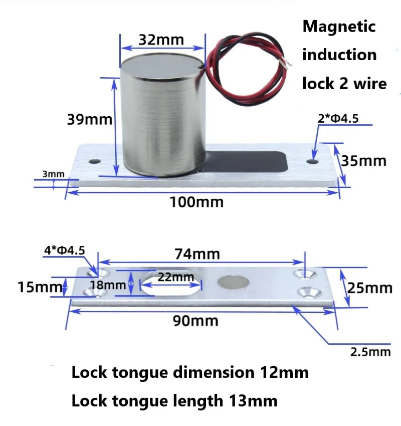 DC 24V Electric Drop Bolt  Door Lock IPX5 Waterproof Wires Outdoor Embed Install Magnetic Induction Auto Electronic Cylinder