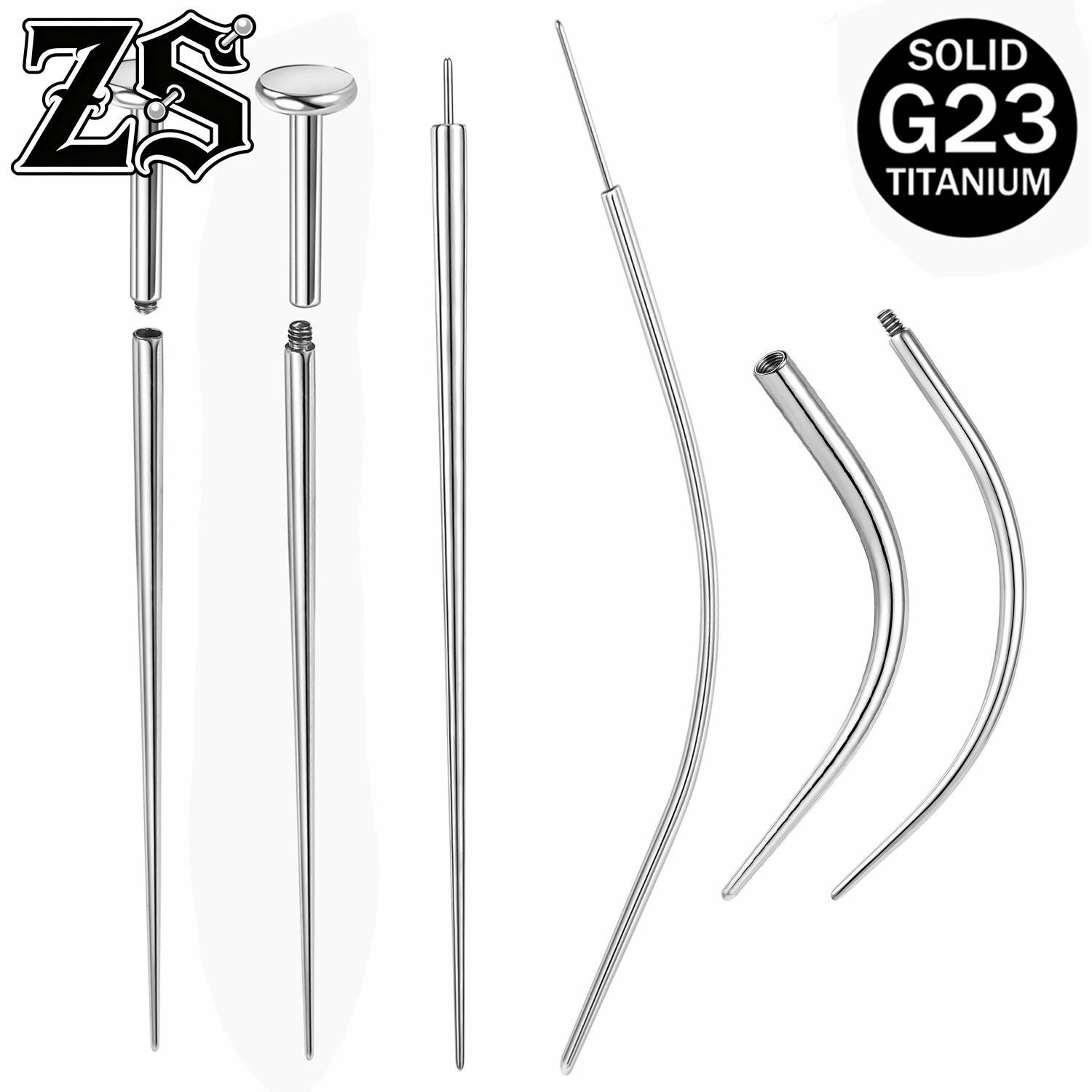 ZS ASTM F136 Titanium Steel 1-10PCS/LOT Puncture Connecting Pin Curved Guide Rod Nose/Ear/Belly/Lip Piercing Needle Tool 12G-20G