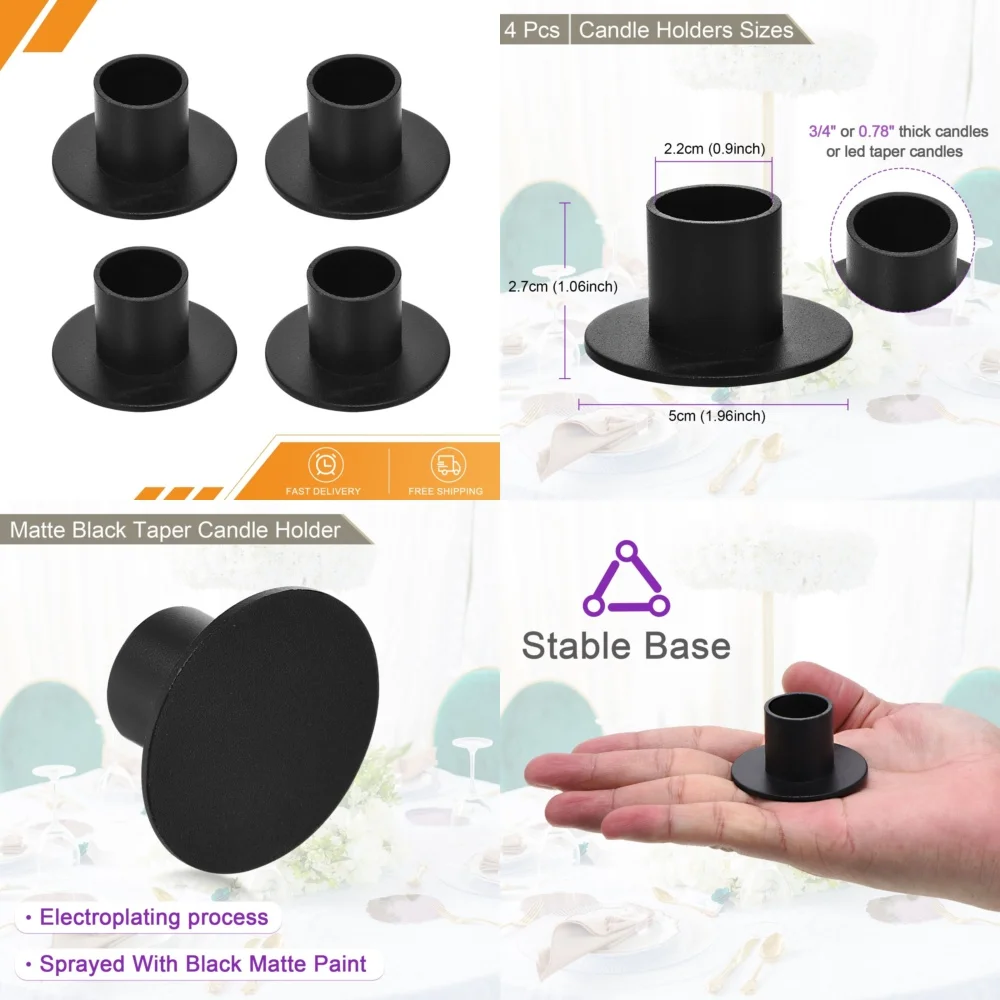 

Candlestick4 pcs Matte Black Taper Candle Holders Round Base Stylish Home Decor Dining Table Centerpiece Modern Minimalist