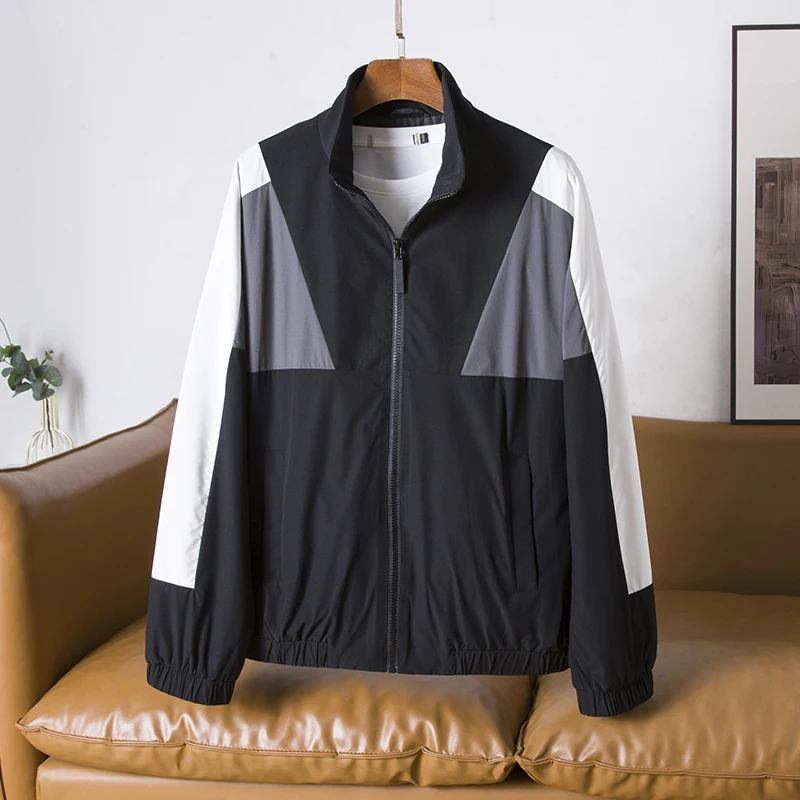 

Faionable Color Blo Men's Loose Stand Collar Jaet Autumn Casual Sportswear Tagl Youth Trendy Outerwear Zipper Closure