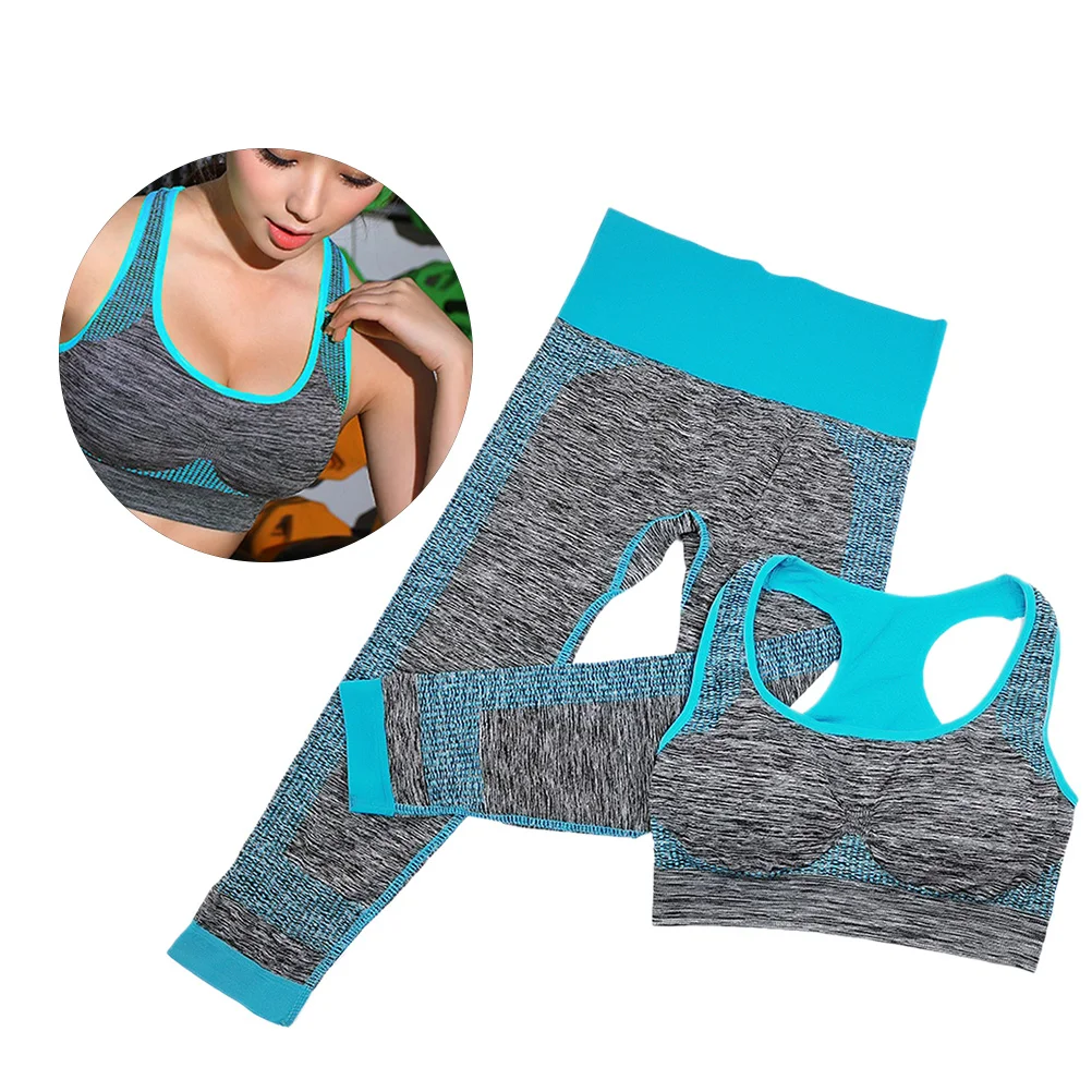 

1Set Racerback Workout Set Sports Bra Athletic Legging Blue L Breathable Polyester Running Yoga Gym Jogging Racerback Legging