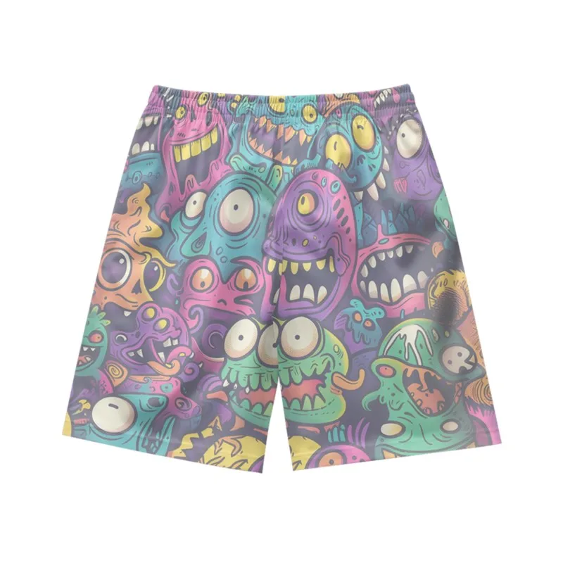 Cartoon pattern temperament, daily casual personality, loose and fashionable summer men's drawstring sports beach shorts