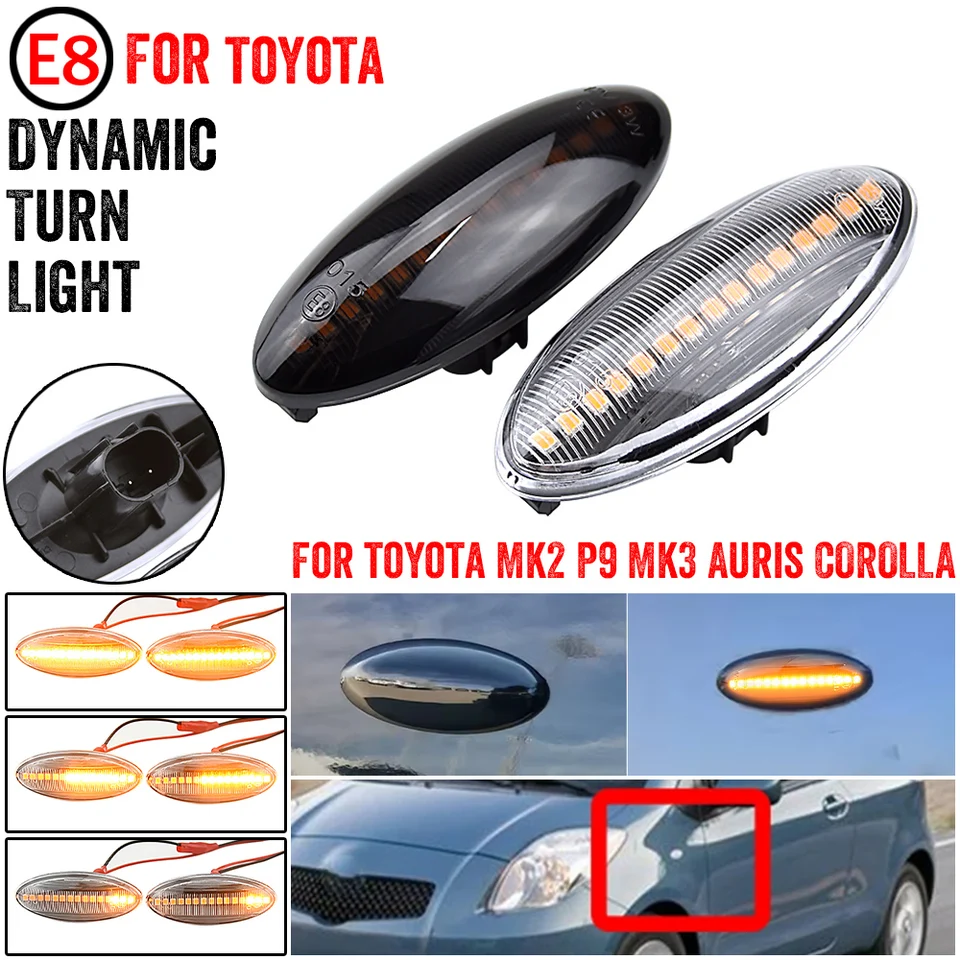 Juego De 2 Repetidores Laterales LED Dinámicos Para Toyota Yaris, Corolla, Auris Y RAV4 – Plug & Play (OEM 81730-02080)