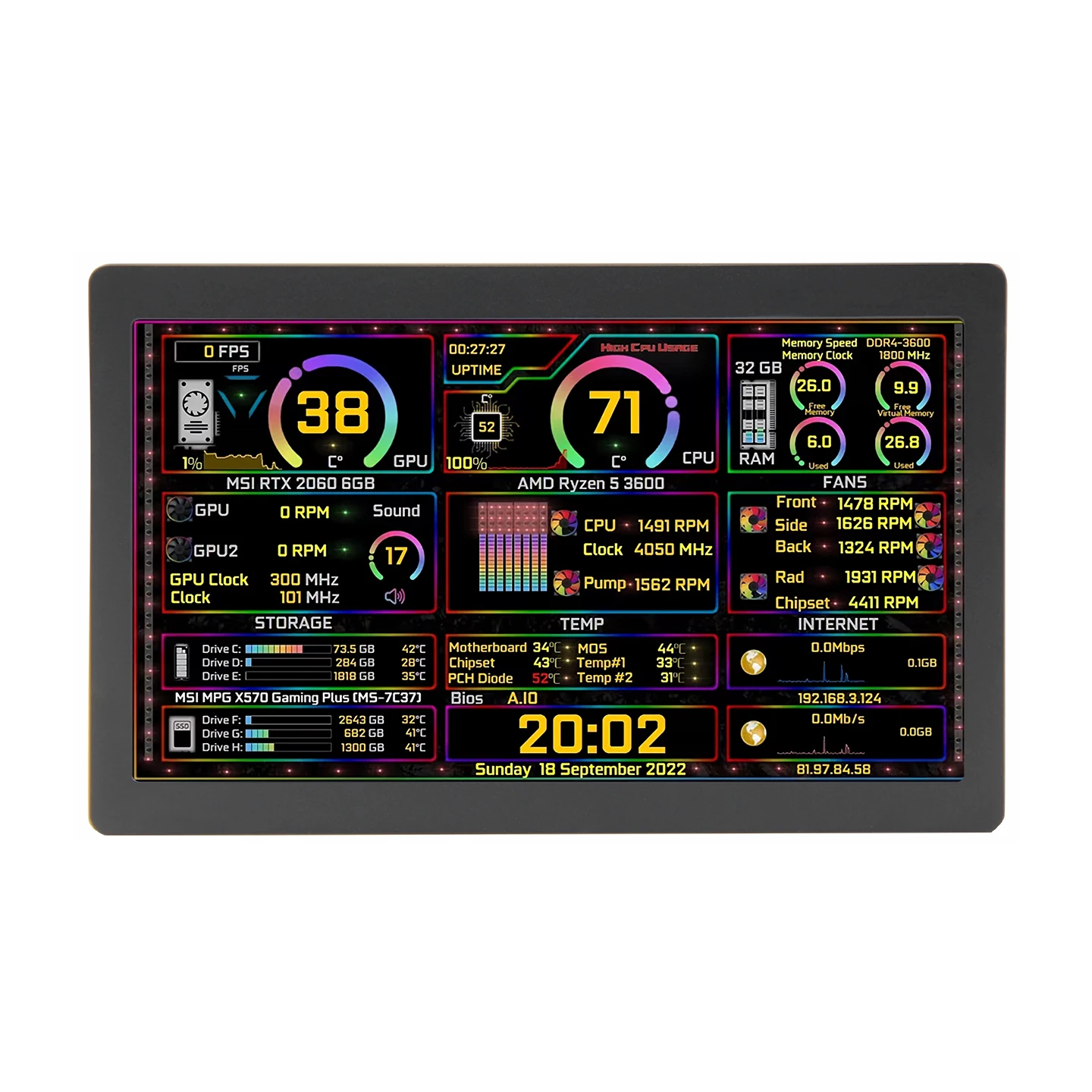 7 Inch USB One-Cable Display 1024*600 IPS LCD Secondary Screen Support Desktop Extended For Windows 10/11