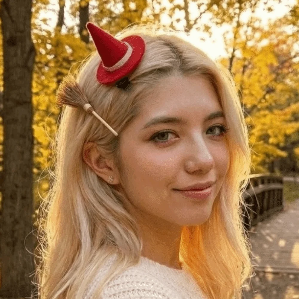 2pcs/set Cute Mini Hair Clips Set Witch Hat Shape Lightweight Hair Barrettes Small Broom Shape Realistic Cosplay Accessory