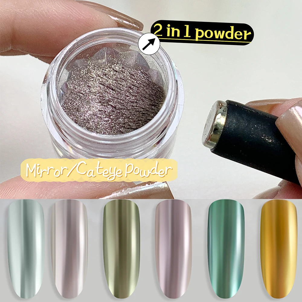 Chroom Nagelpoeder Kit Met Witte Parel Metallic Holografische Pigment D Cat Eye Design Body Glitter En Nail Art Set