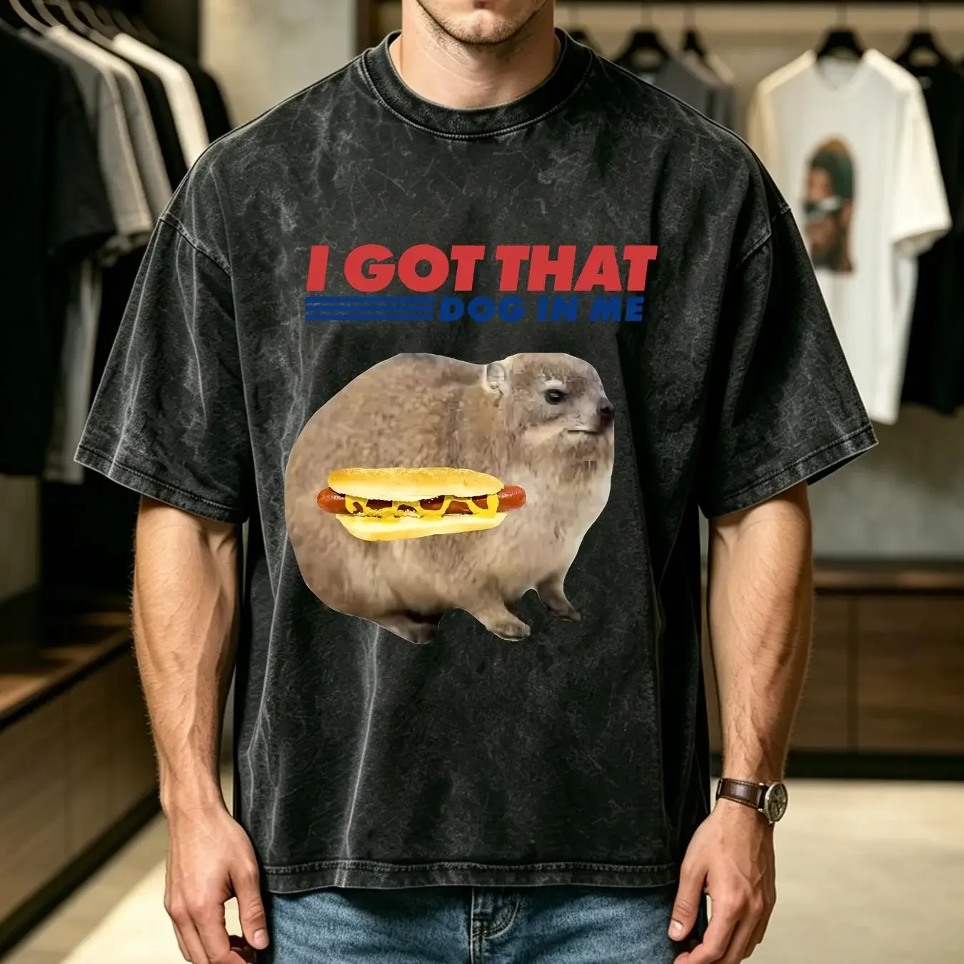 washed T Shirt Hyrax Animal Funny Design long or short sleeves vintage Washed Unisex Comfortable Slightly Versatile Soft homme