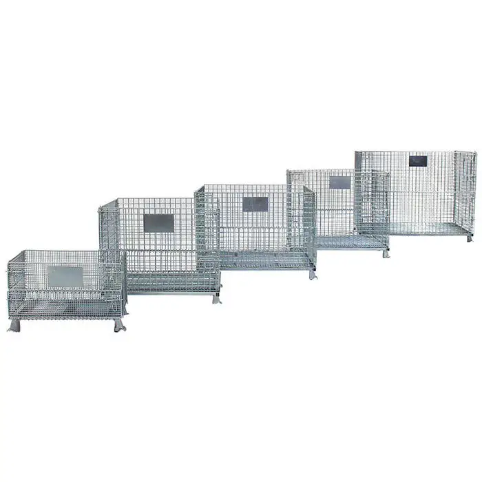 Wire Mesh Container Warehouse Heavy Duty 800kg Stacking Folding Metal Galvanized Wire Metal Pallet Storage Cages for Sale