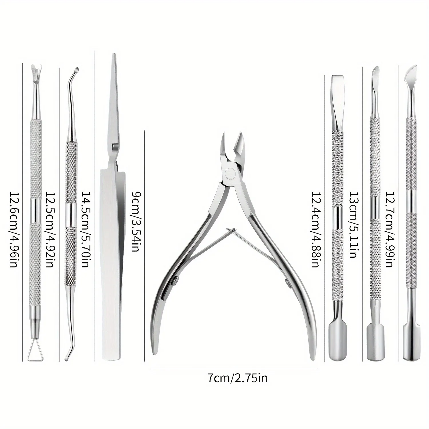 Set di forbici per cuticole per unghie in acciaio inossidabile da 7 pezzi/set, con spingitore per pelle morta, strumenti per manicure e pedicure, lime per unghie