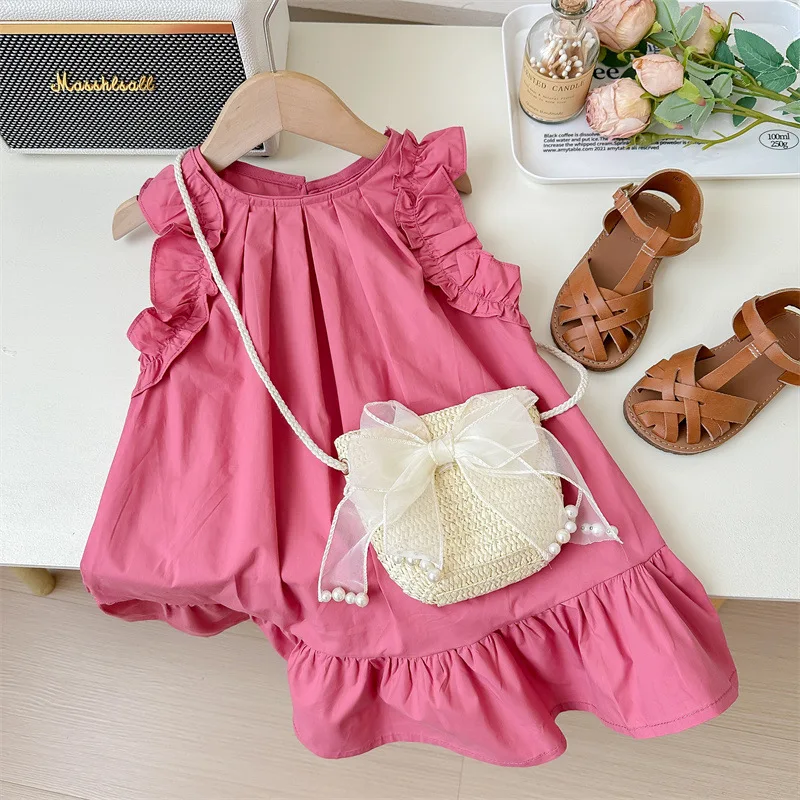 2024Girls' Summer Temperament Lantern Dress Children's Flounce Skirt Loose Children's Princess Dress