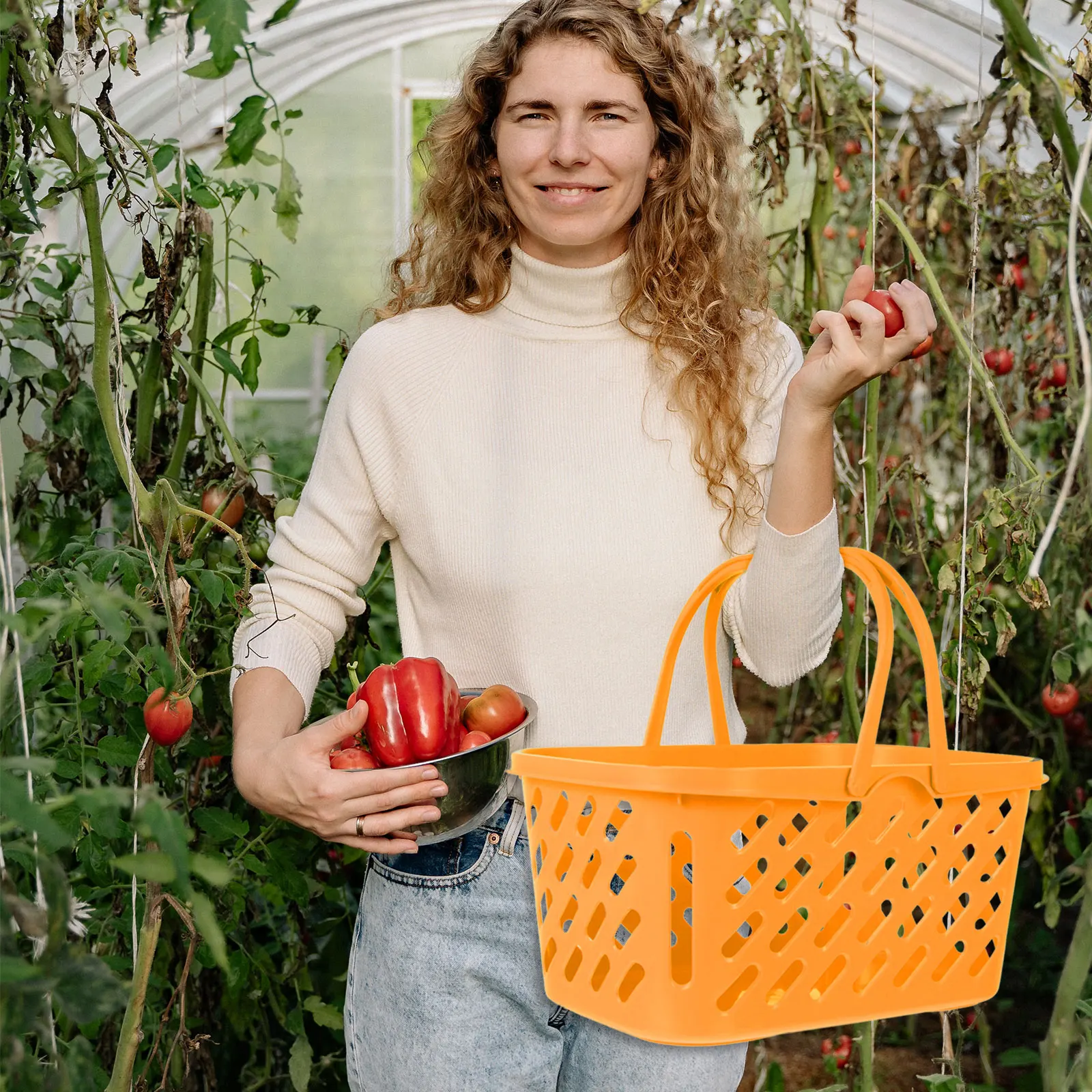 

Heavy Duty Plastic Shopping Supermarket Storage Basket Strong Bearing Capacity Large Capacity Double Handles Portable