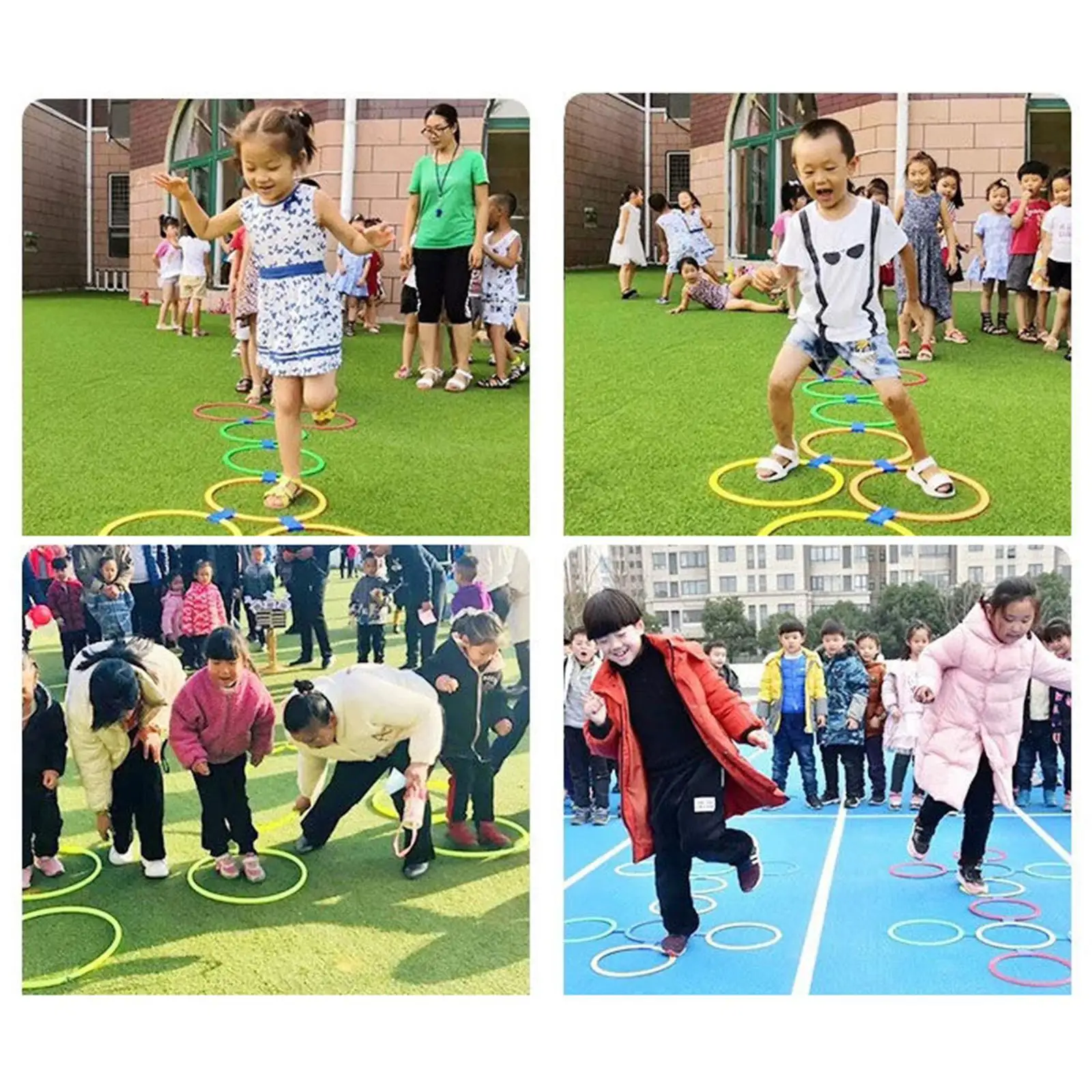 Hopscotch Jumping Rings Training Equipment 10pcs Plastic Anti Slip for Kids 4+ Years Outdoor Active Play