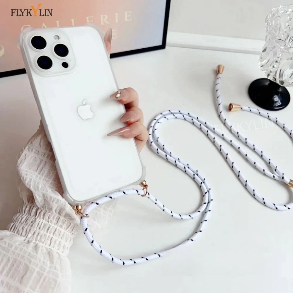 FLYKYLIN قابل للتعديل حزام طويل جراب هاتف آيفون 17 16 برو ماكس 17 الهواء 16 برو ماكس 16 زائد 16E لينة سيليكون الغطاء الواقي