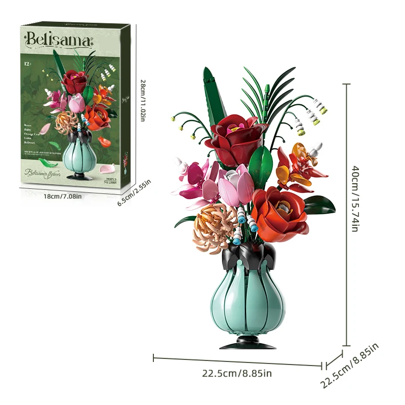 566 Uds. Florero de ramo de rosas, bloques de construcción, modelo de flor, ladrillos, decoración del hogar, juguetes DIY para niños, regalo romántico para el Día de San Valentín para adultos