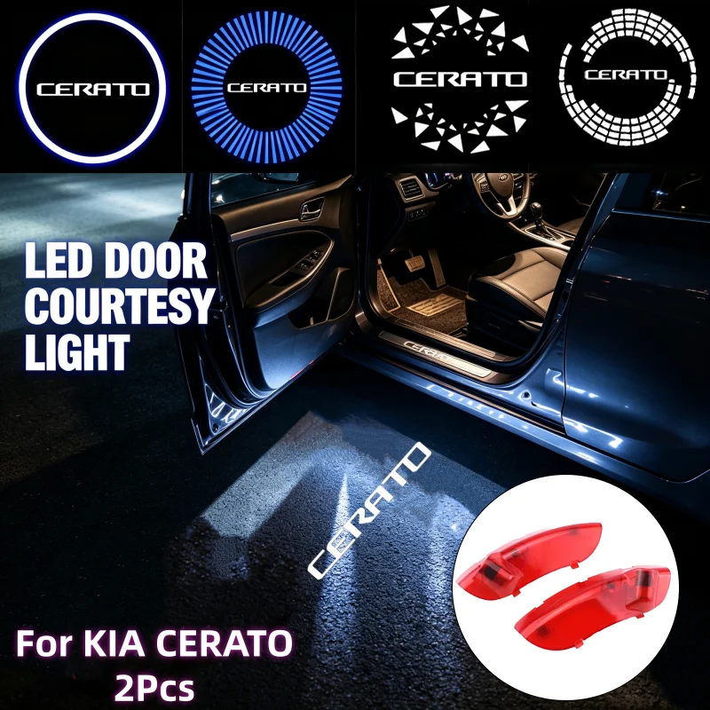 2Pcs LED Ghost Logo Projector Car Door Welcome Courtesy Shadow Light For KIA CERATO Logo 2005‑2012 Auto Decoration Accessories