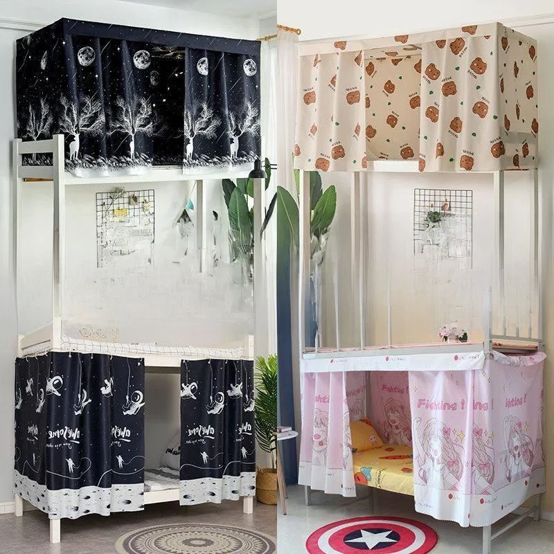 Universal Student Dormitory Bed Curtain with Stand Full Enclosed Light Blocking Bed Curtain for Upper Bed in Twin Bed Room