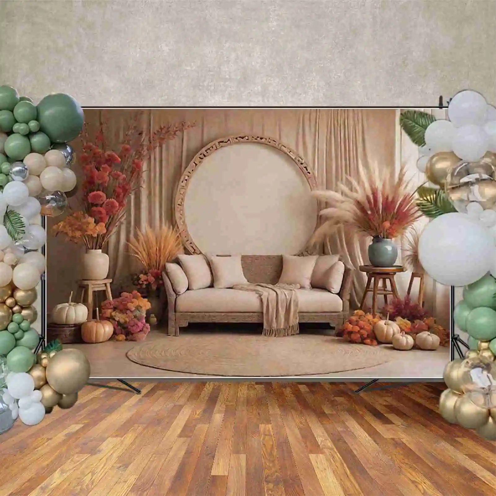 ดวงจันทร์. QG Boho ฟาร์มคาวบอยการถ่ายภาพฉากหลัง Thatch วันขอบคุณพระเจ้าฤดูใบไม้ร่วง Photocall พื้นหลังเด็กสตูดิโอ Photocall อุปกรณ์