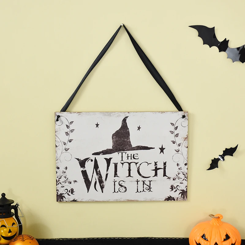 

Halloween Party Decor The Witch Is In Door Hanging Sign Rustic Wooden Listing Pendant Ornaments Home Party Halloween Door Sign