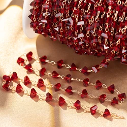 1meter Red Grave Stone Beads Copper Chain 6mm Irregular Heart Triangle Crystal Black Chain Necklace Bracelet DIY Jewelry Making