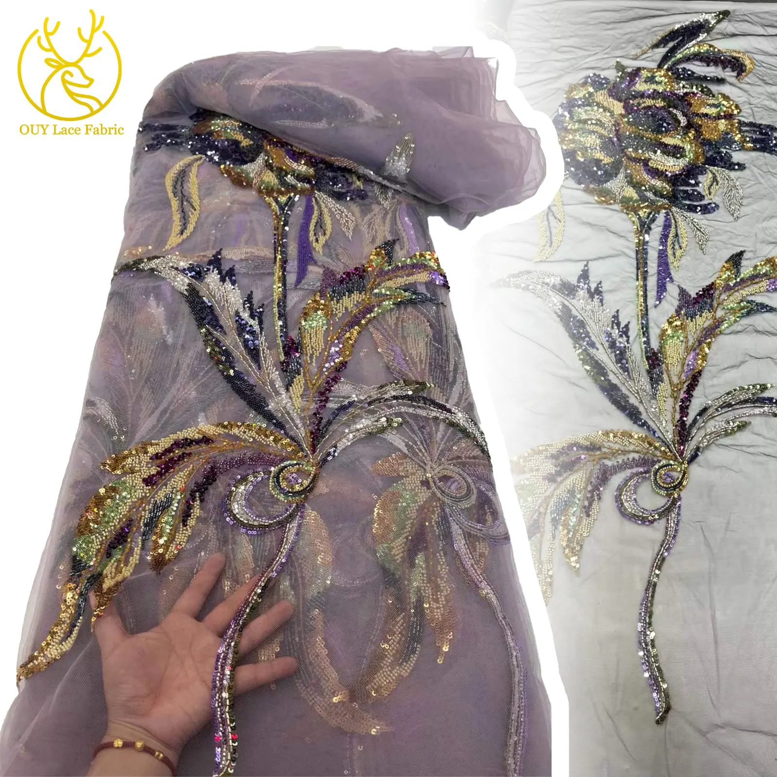 

Latest Wedding Evening Dresses Delicate Soft Tulle Embroidered Lace Fabric 5 Yards French Sequin Beaded Lace Fabric Party Dresse