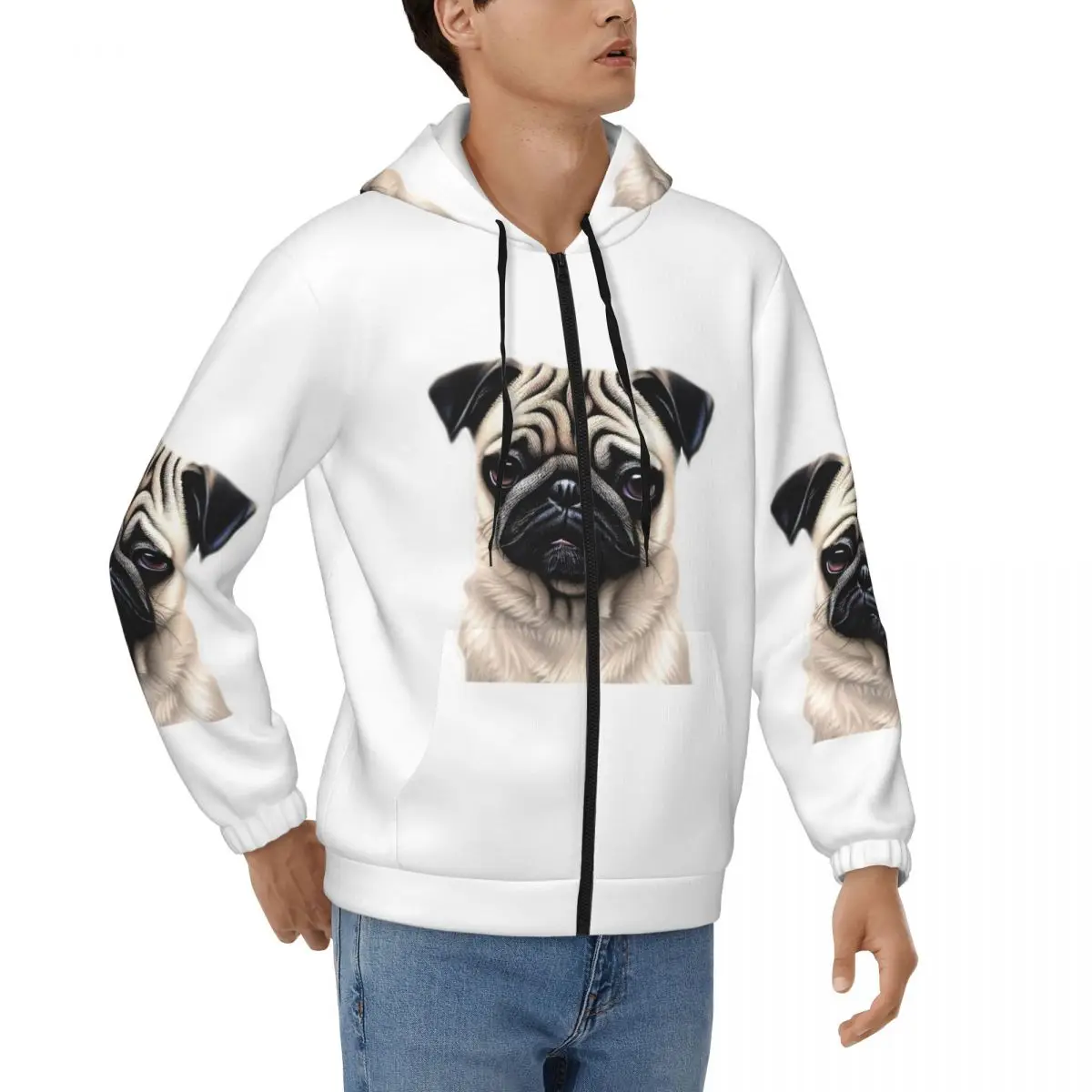 Lovely Puppy Cute Pug Dog Zipper Hoodies Hip Hop Pullover Autumn Winter Men's Women's Sweatshirts Long Sleeve Tops