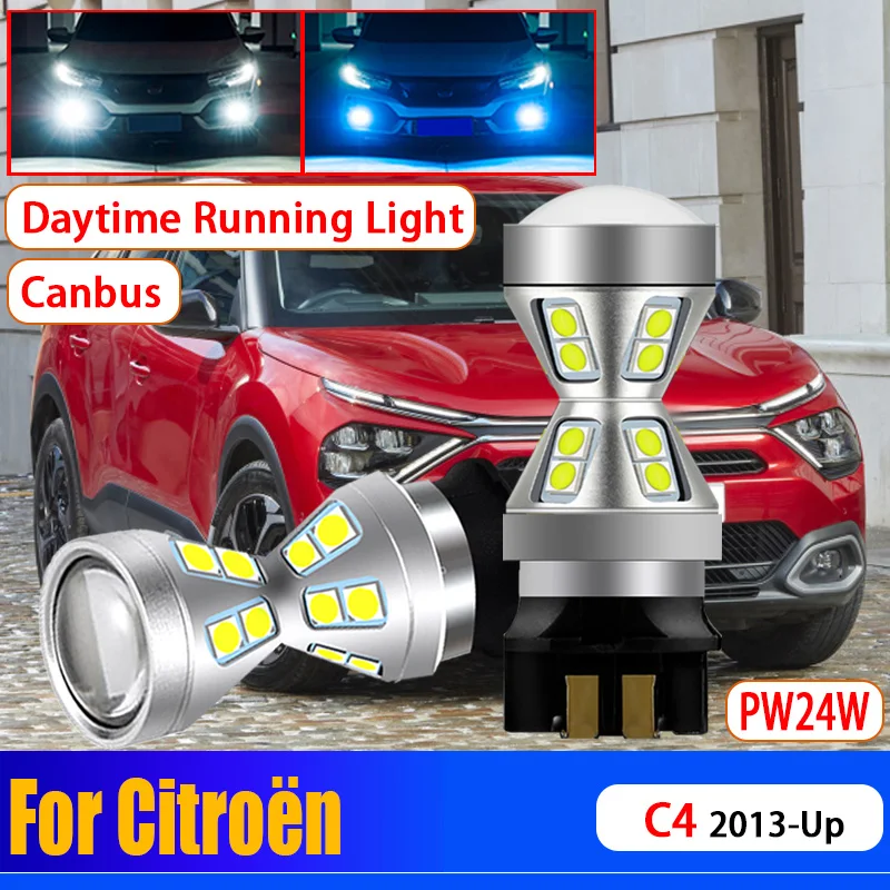 

2Pcs Car Canbus Error Free PW24W LED Front Turn Signal Day Lamps PWY24W Daytime Running Light Bulbs White For Citroën C4 2013-Up