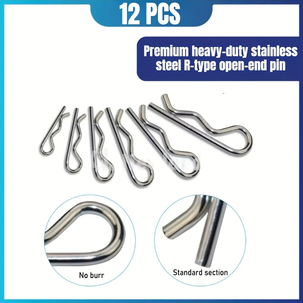 12PCS, 304 Stainless Steel Stool Nail R-Clip, Anti-Corrosion and Rust Proof, Industrial Fixed Trailer Locking System Accessories